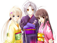 ahoge kimono ryhmäkuva valkotukka // 800x600 // 185.4KB