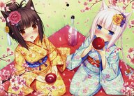 artist:sayori blush chocolat kimono nekomimi sake tipsy vanilla // 1800x1285 // 465.3KB